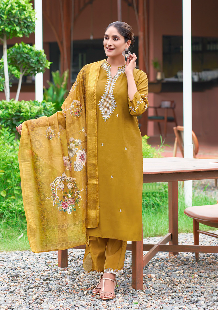 Mustard Yellow Fancy Embroidery Kurti