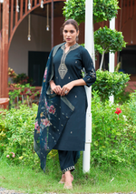 Load image into Gallery viewer, Navy Blue Fancy Embroidery Kurti
