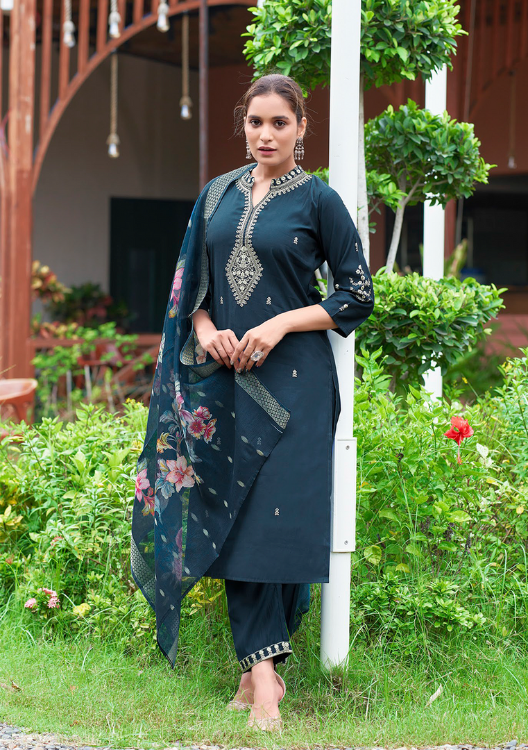 Navy Blue Fancy Embroidery Kurti