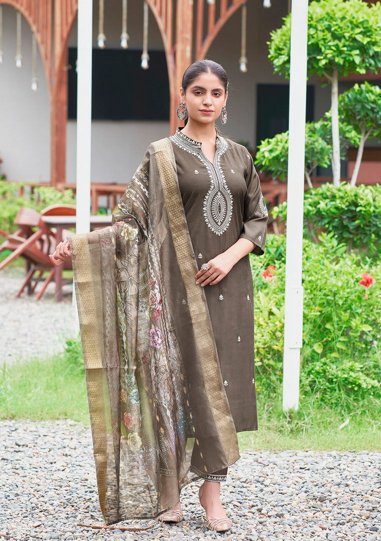 Brown Fancy Embroidery Kurti