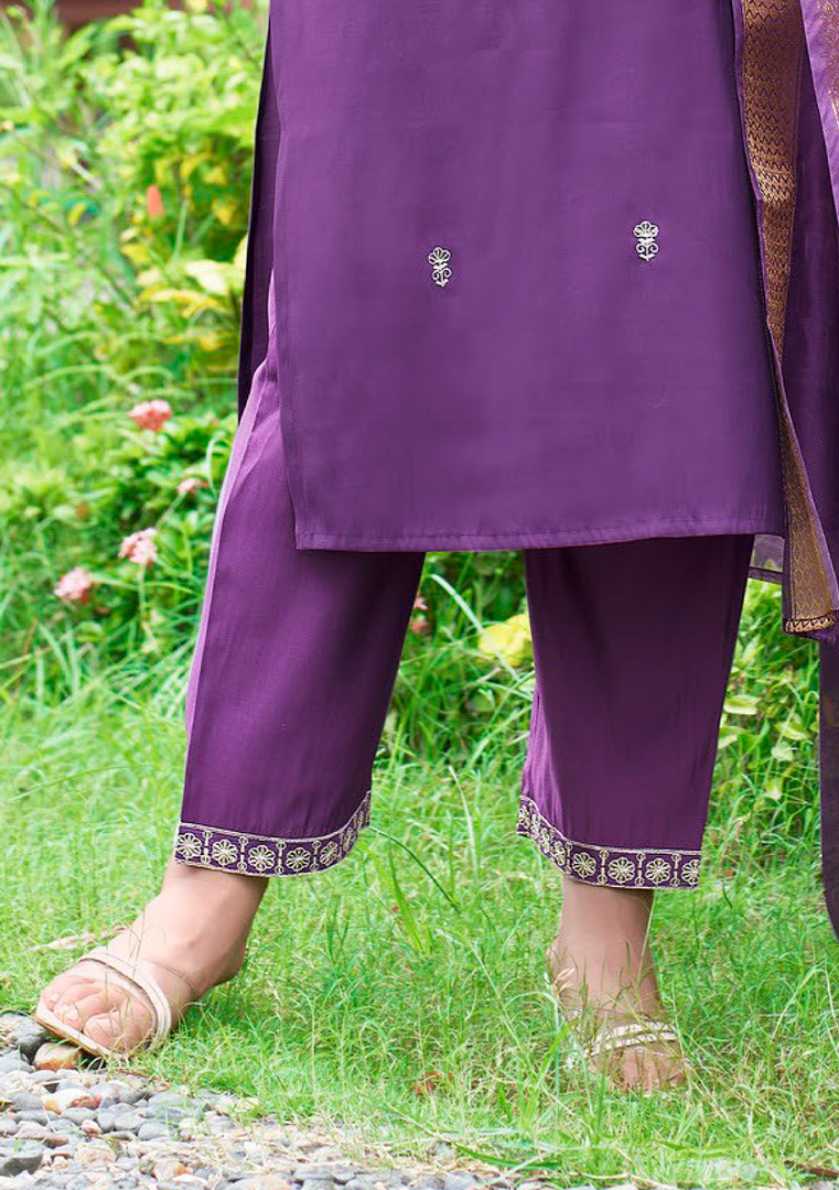 Purple Fancy Embroidery Kurti