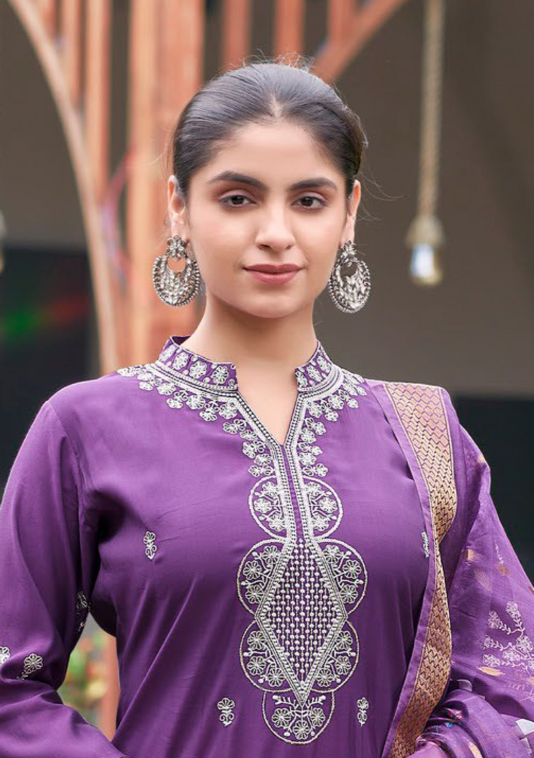 Purple Fancy Embroidery Kurti