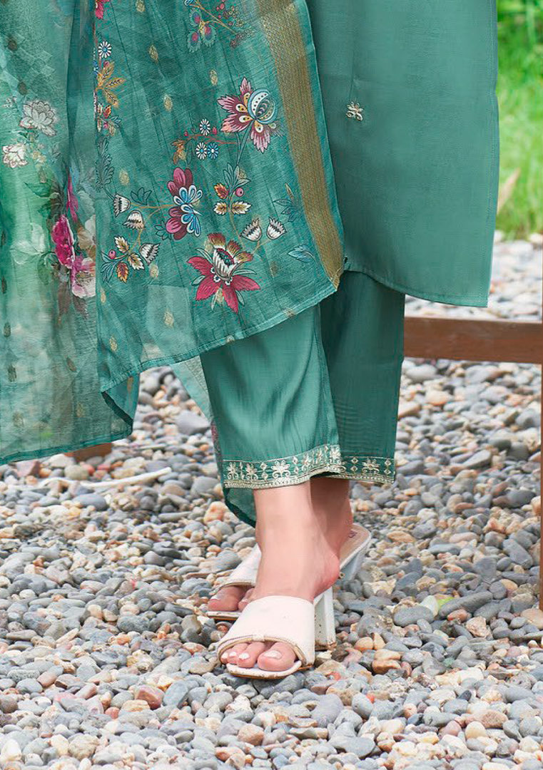 Teal Green Fancy Embroidery Kurti