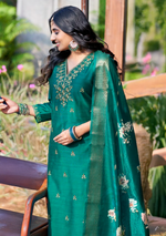 Load image into Gallery viewer, Teal Green Bangalore Silk with Embroidery and Muslin Digital Print Dupatta
