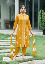 Load image into Gallery viewer, Mustard Yellow Rayon Lucknawi Style Kurta
