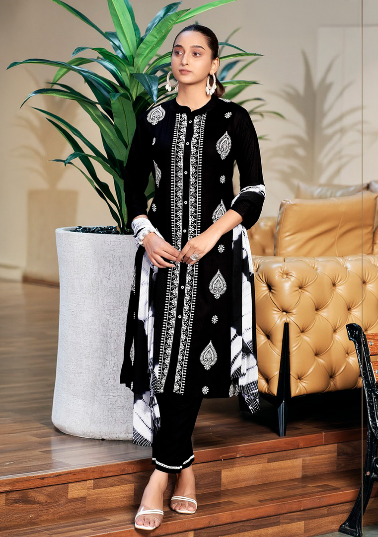 Black Rayon Lucknawi Style Kurta