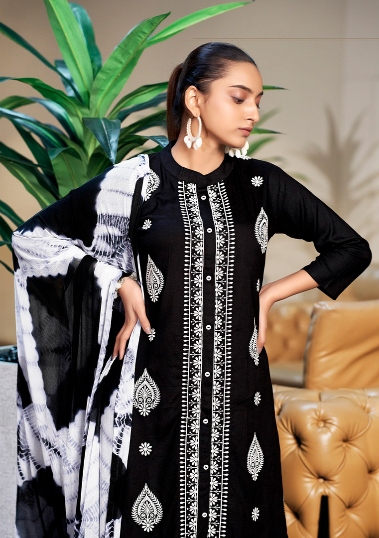 Black Rayon Lucknawi Style Kurta