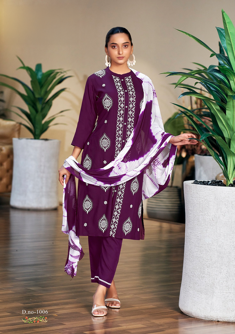 Purple Rayon Lucknawi Style Kurta