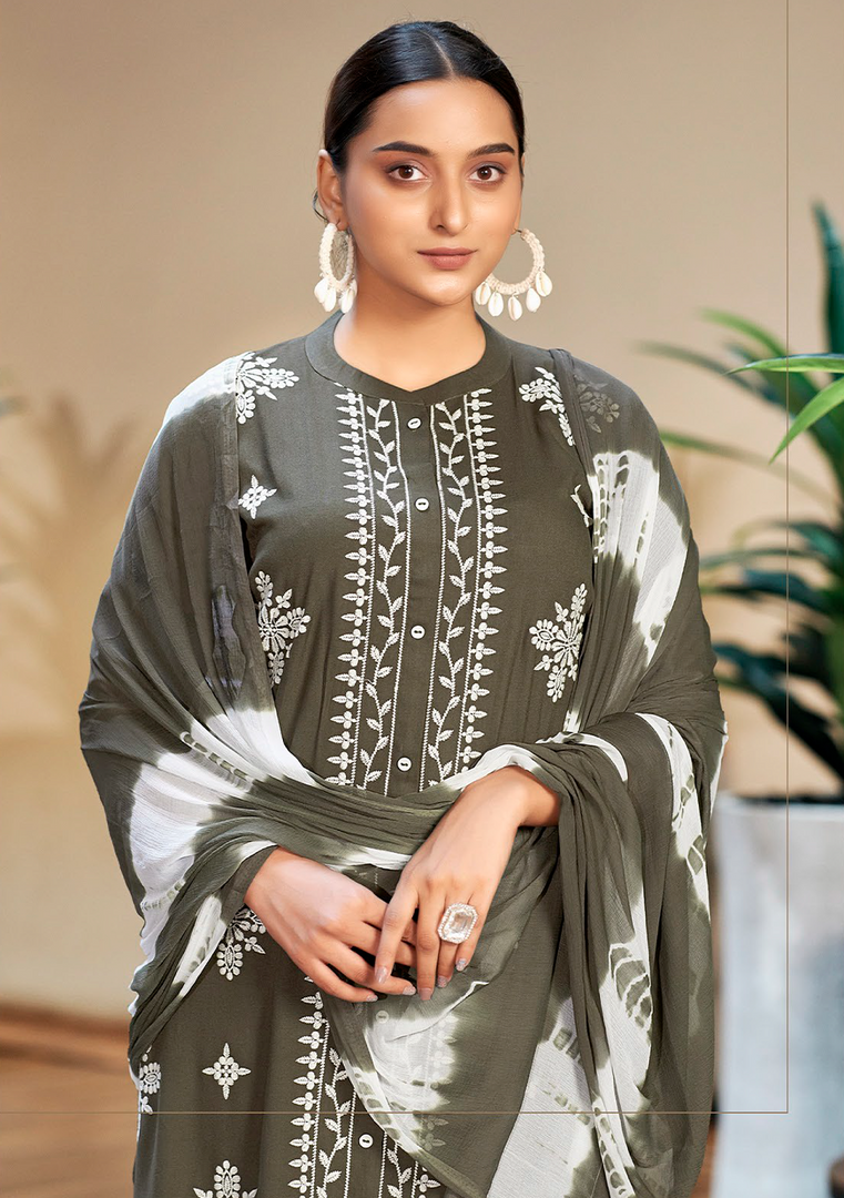 Gray Rayon Lucknawi Style Kurta