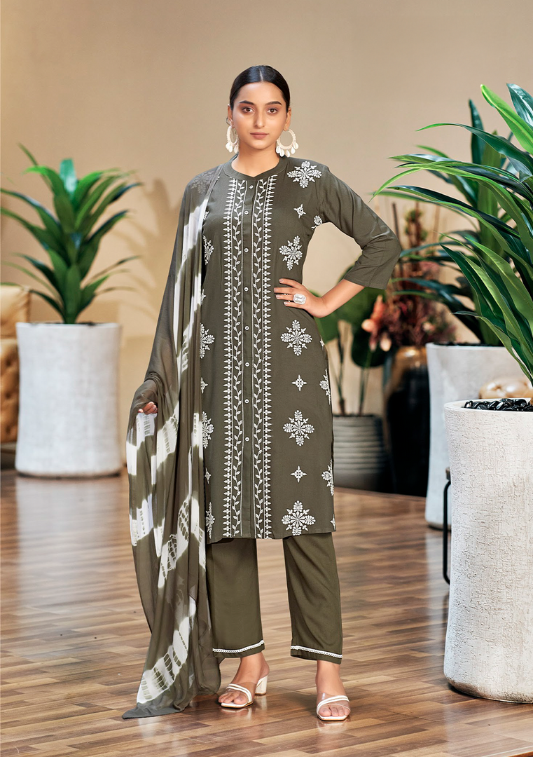 Gray Rayon Lucknawi Style Kurta