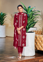 Load image into Gallery viewer, Maroon Red Rayon Lucknawi Style Kurta
