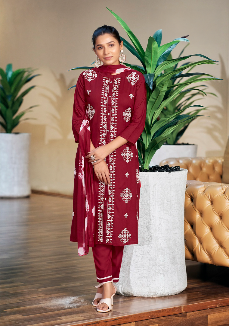 Maroon Red Rayon Lucknawi Style Kurta