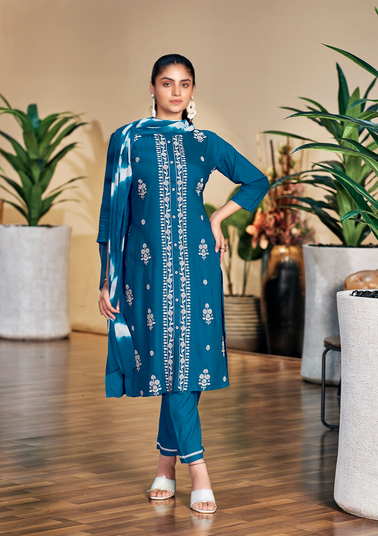 Royal Blue Rayon Lucknawi Style Kurta