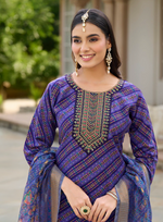 Load image into Gallery viewer, Royal Blue Outfit with Intricate Foil Prints and Embroidery
